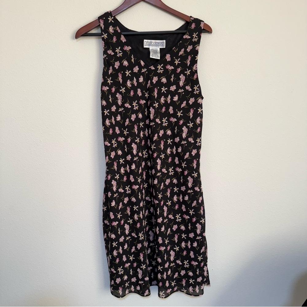 Jessica Howard Black and Pink Floral Midi Dress